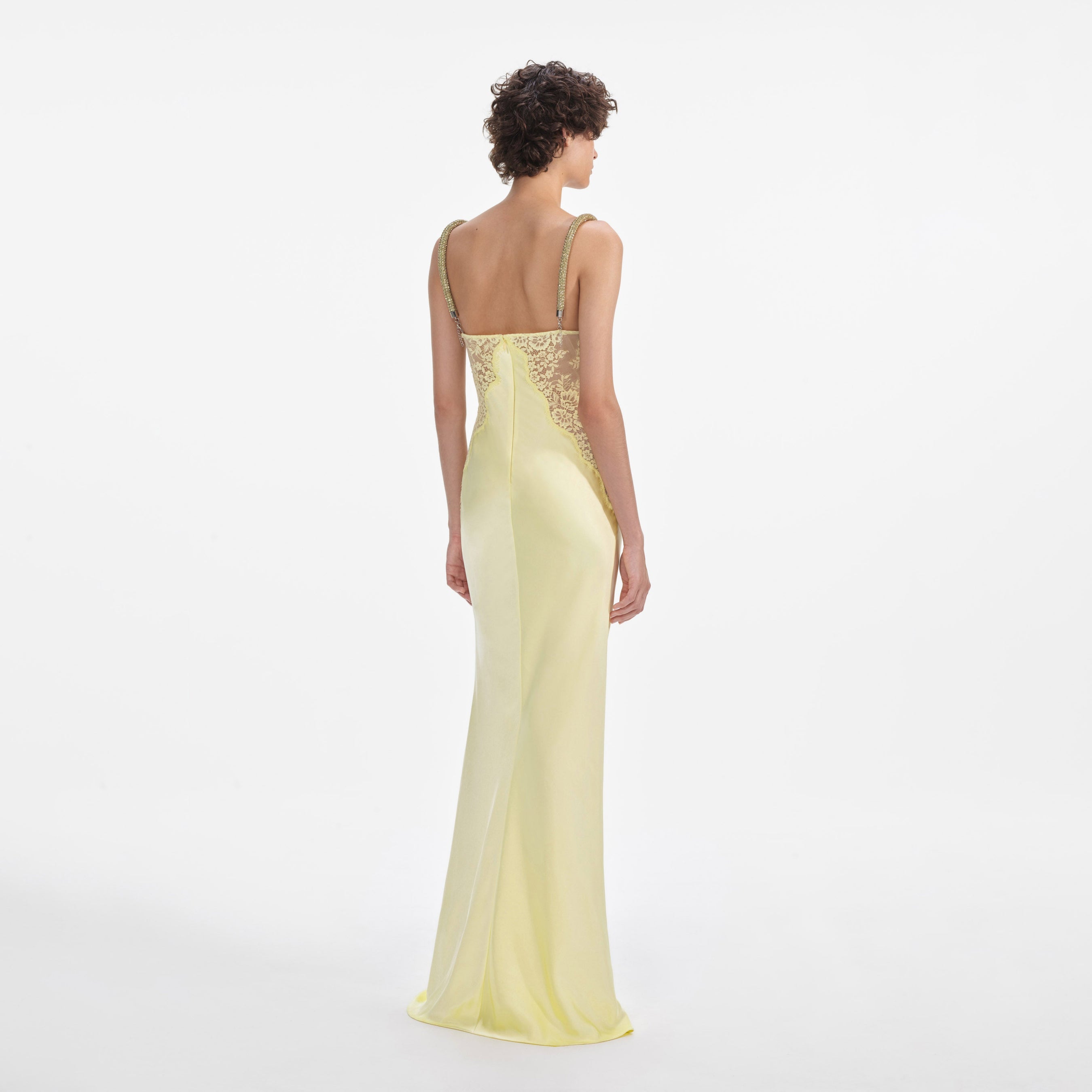 Yellow Lace Satin Maxi Dress