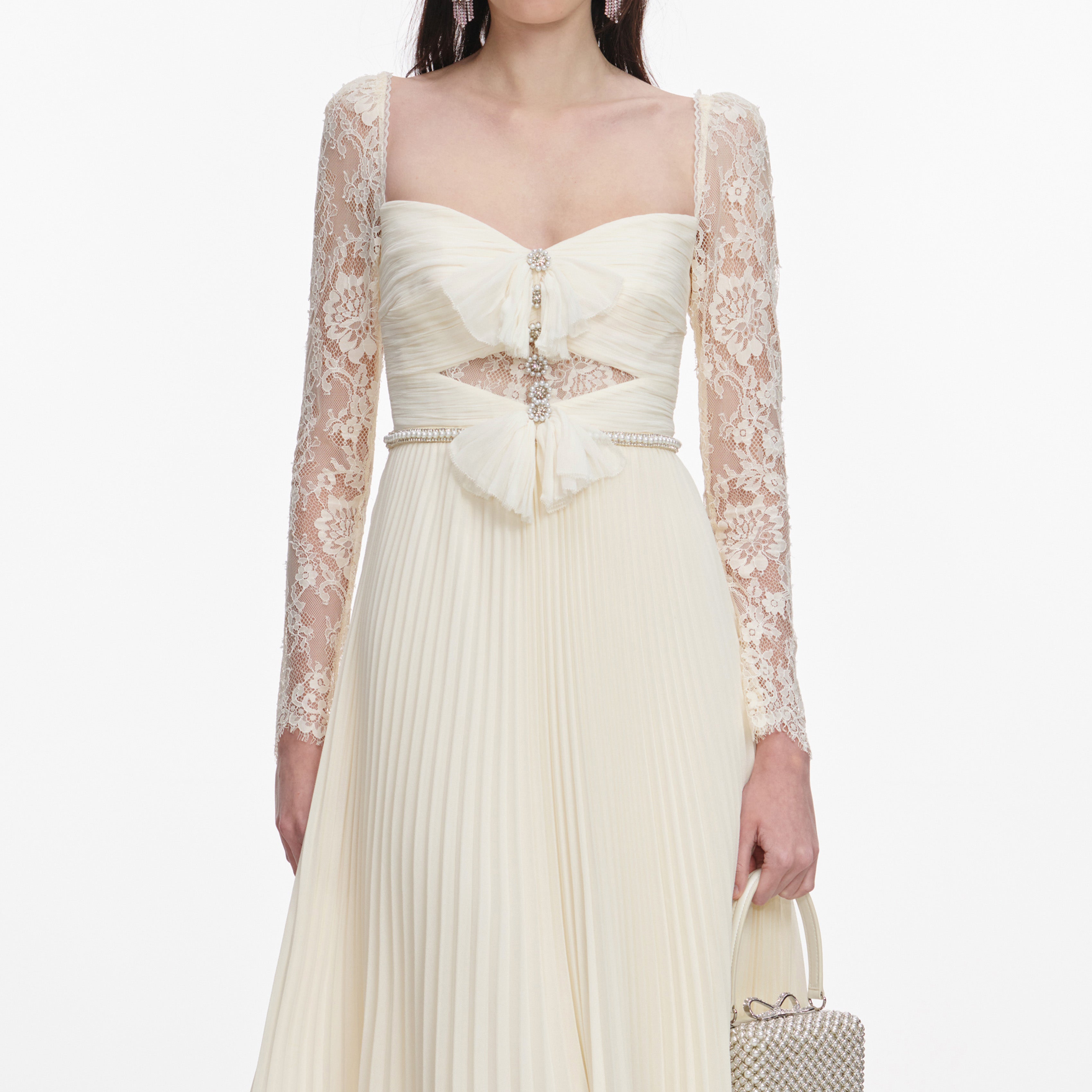 Cream Chiffon Lace Midi Dress