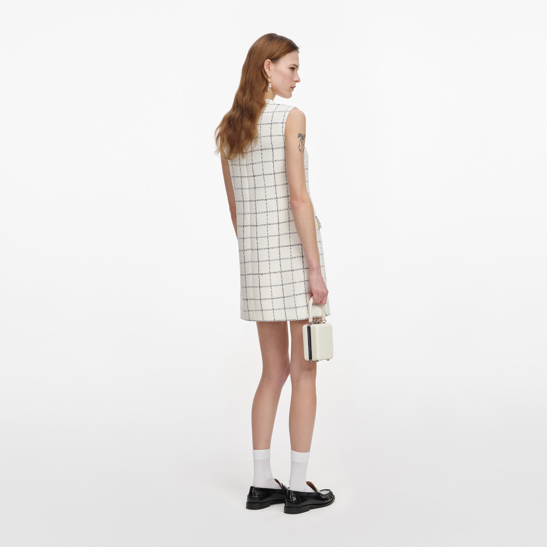 Check Boucle Lace Trim Mini Dress