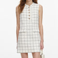 Check Boucle Lace Trim Mini Dress