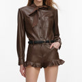 Brown Faux Leather Playsuit