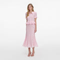 Pink Pointelle Peplum Knit Midi Dress