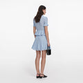 Blue Pointelle Peplum Knit Mini Dress