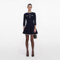 Navy Bow Knit Mini Dress