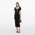 Black Crepe Contrast Frill Midi Dress