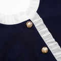 Navy Taffeta Contrast Frill Midi Dress