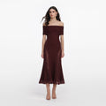 Burgundy Knit Lace Insert Midi Dress