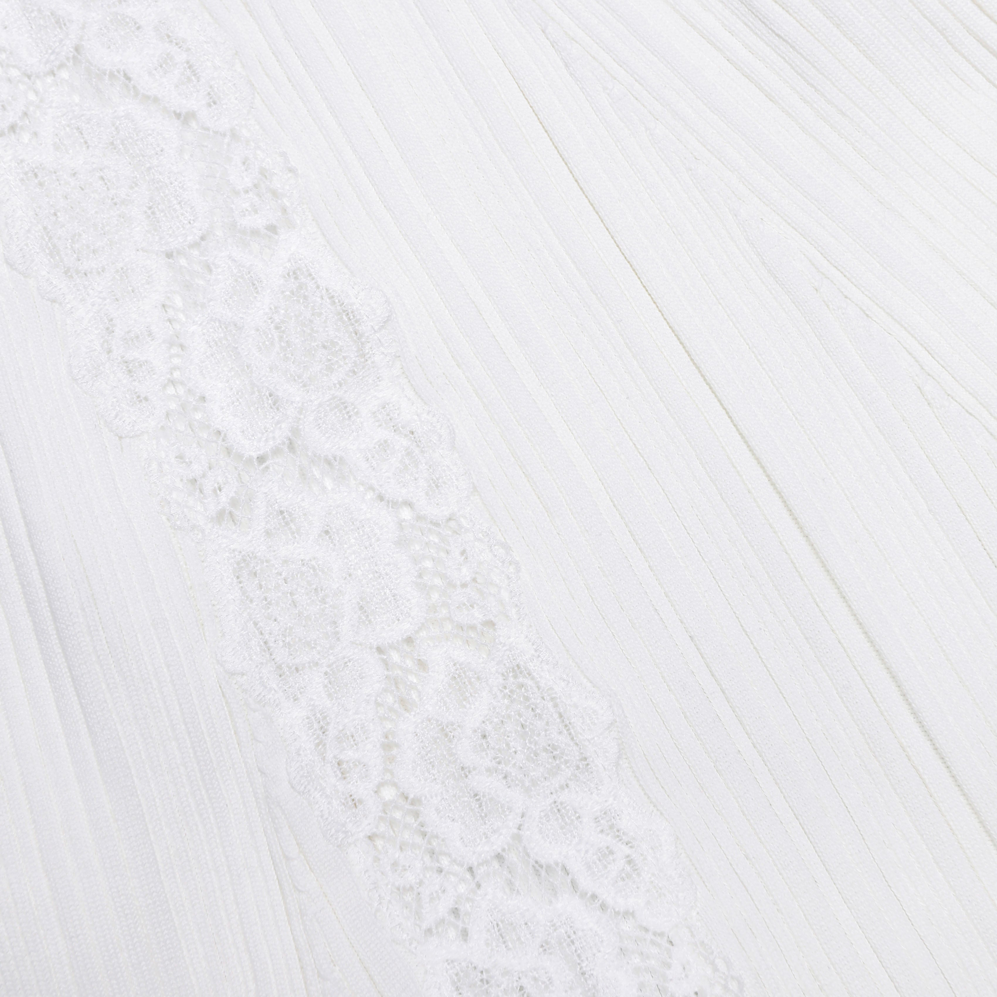 White Knit Lace Insert Midi Dress