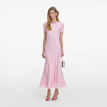 Pink Knit Lace Insert Midi Dress