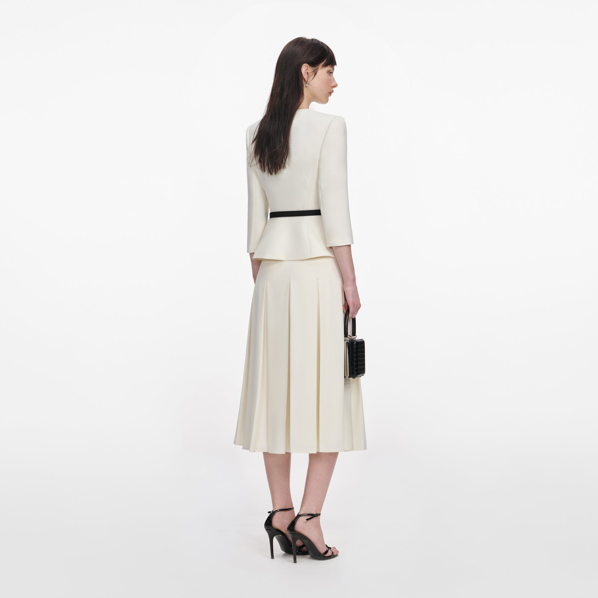 Cream 3D Flower Tailored Midi Dress