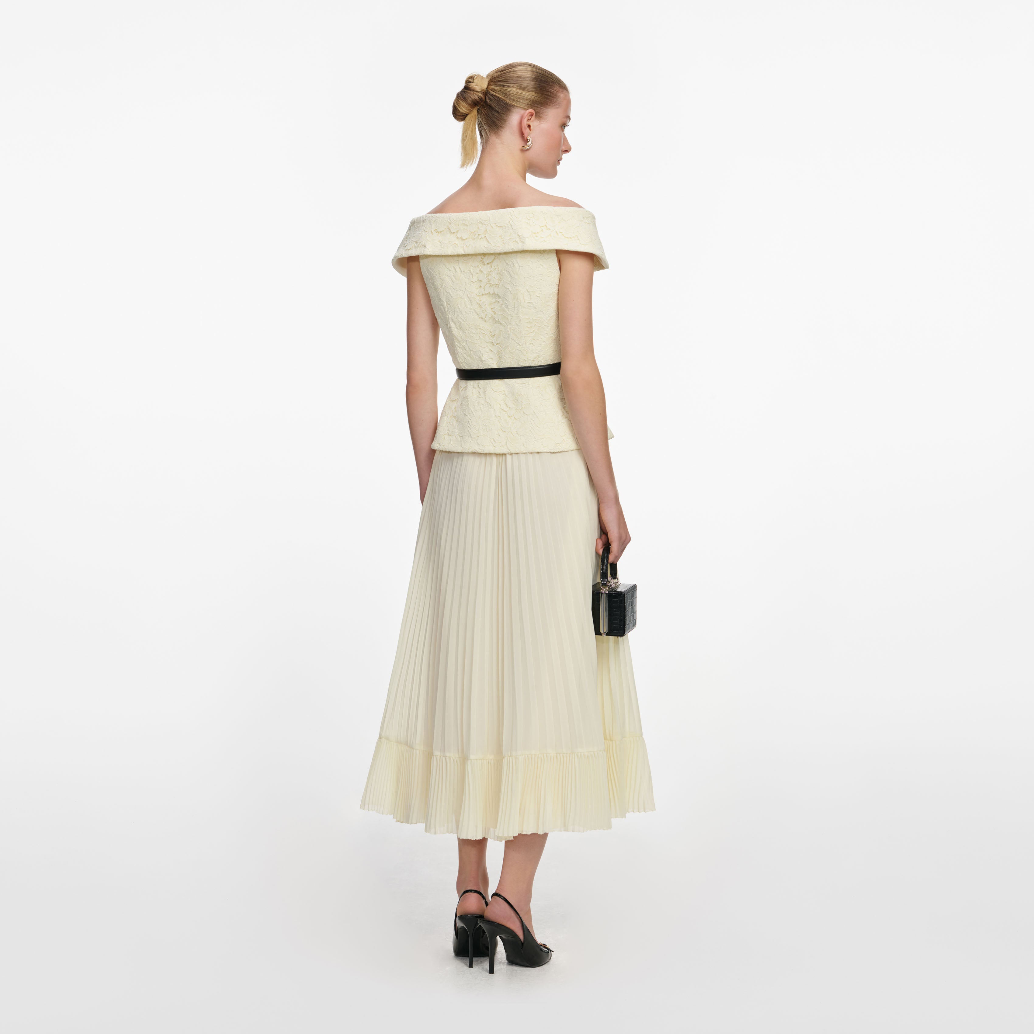 Yellow Lace Chiffon Midi Dress