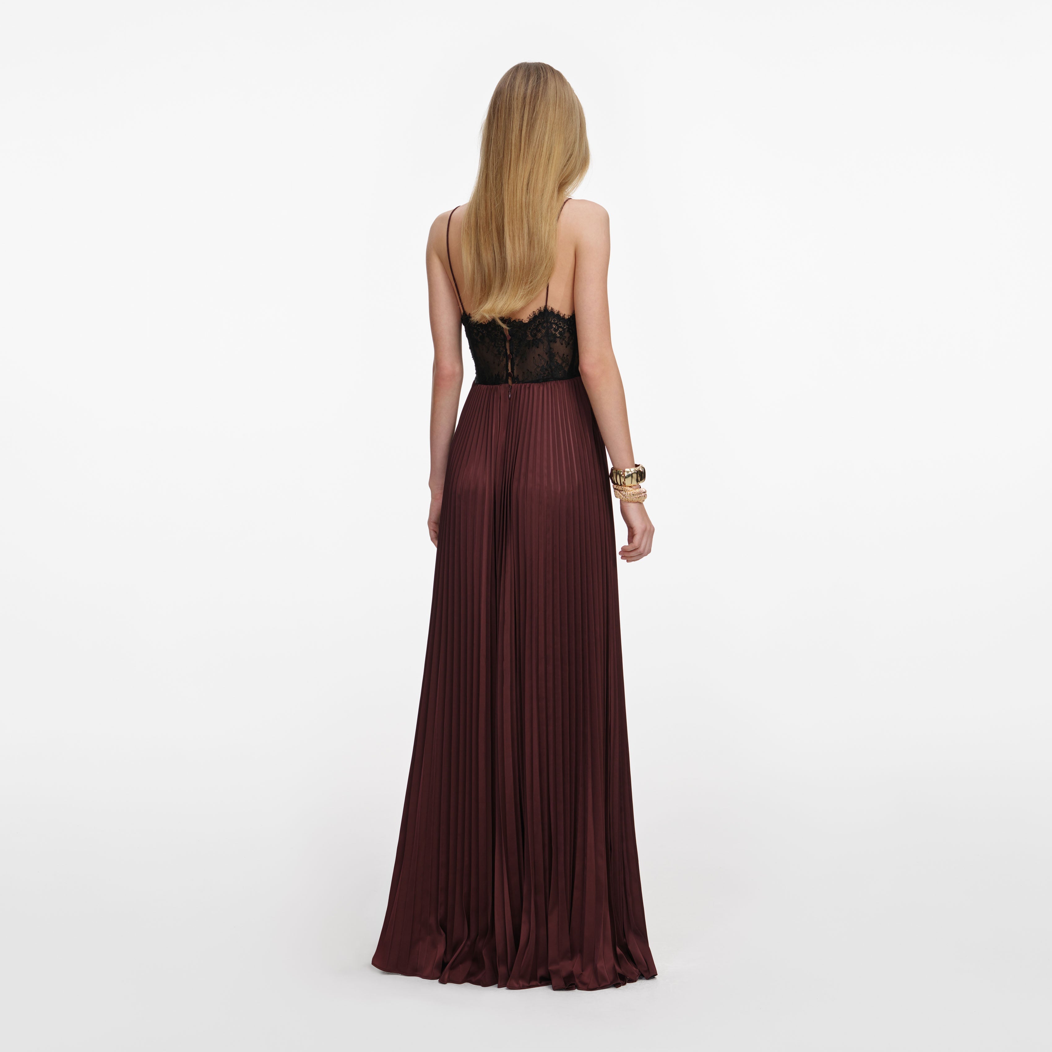 Brown Satin Lace Insert Maxi Dress