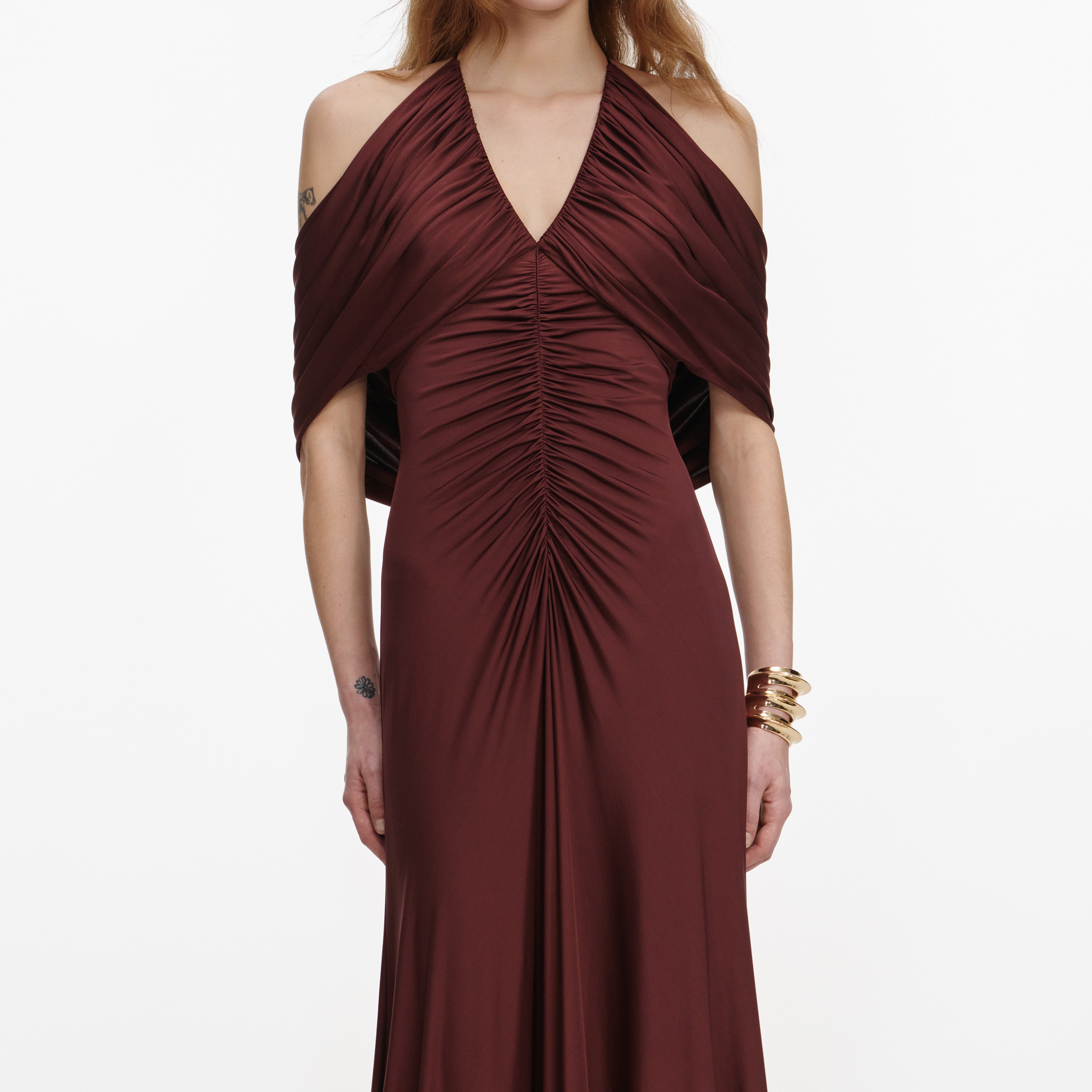 Brown Jersey Drape Midi Dress