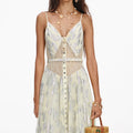 Yellow Metallic Chiffon Maxi Dress