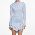 Blue Jersey Gathered Mini Dress