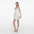 White Crepe 3D Sequin Flower Mini Dress