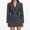 Grey Rhinestone Pinstripe Blazer