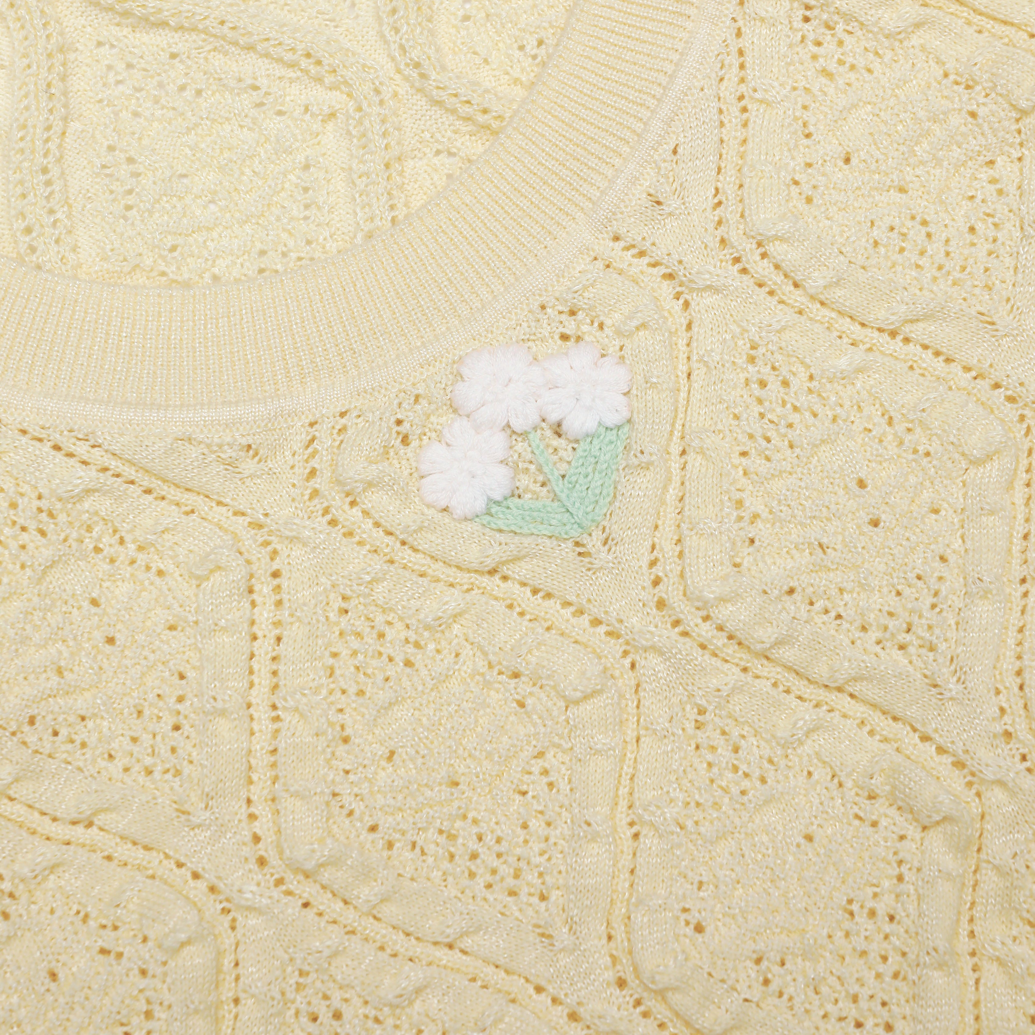 Yellow Pointelle Knit Midi Dress