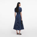 Navy Polka Dot Satin Midi Dress