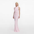Pink Crepe Halter Neck Maxi Dress