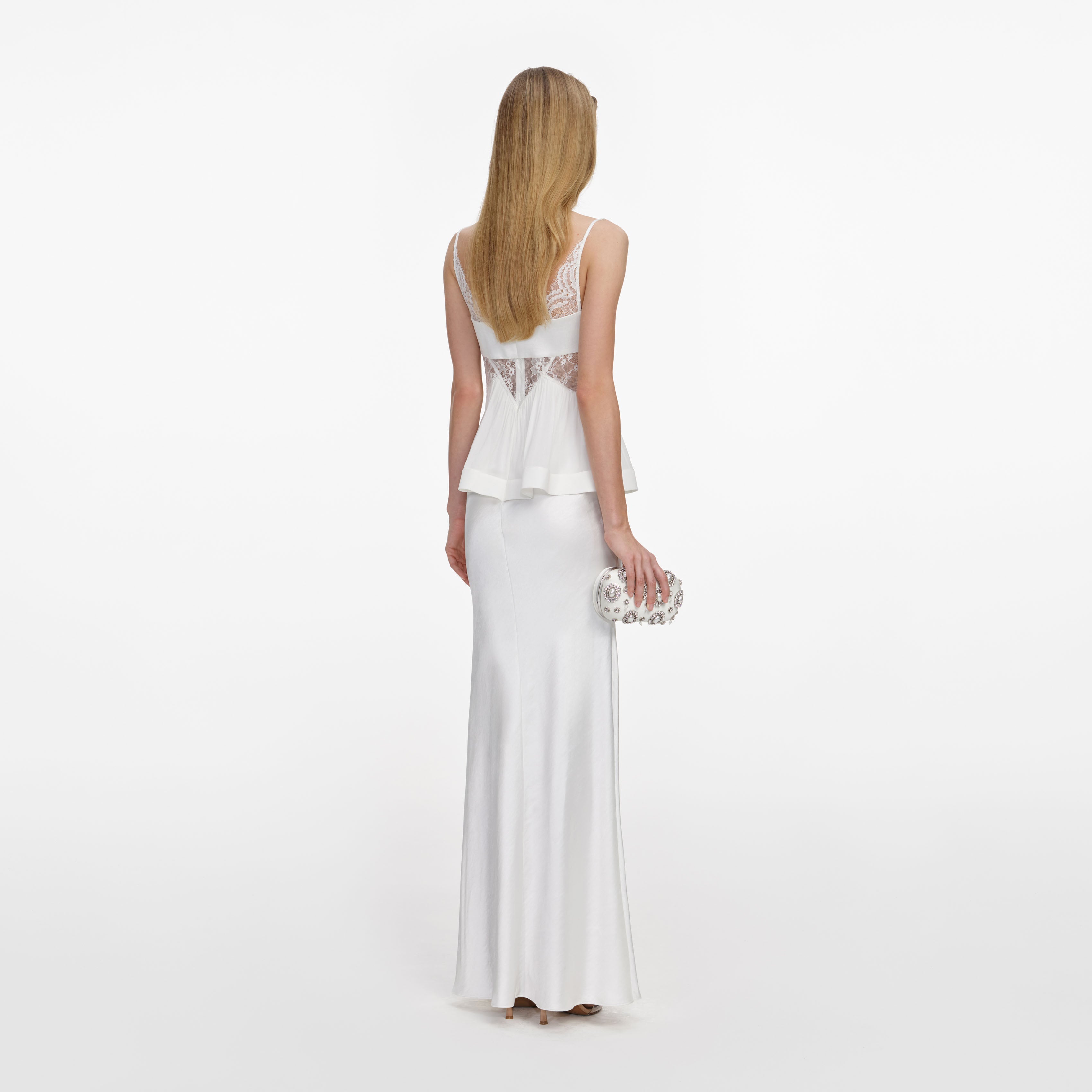 White Georgette Satin Maxi Dress