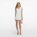 White Crepe Embellished Flower Mini Dress