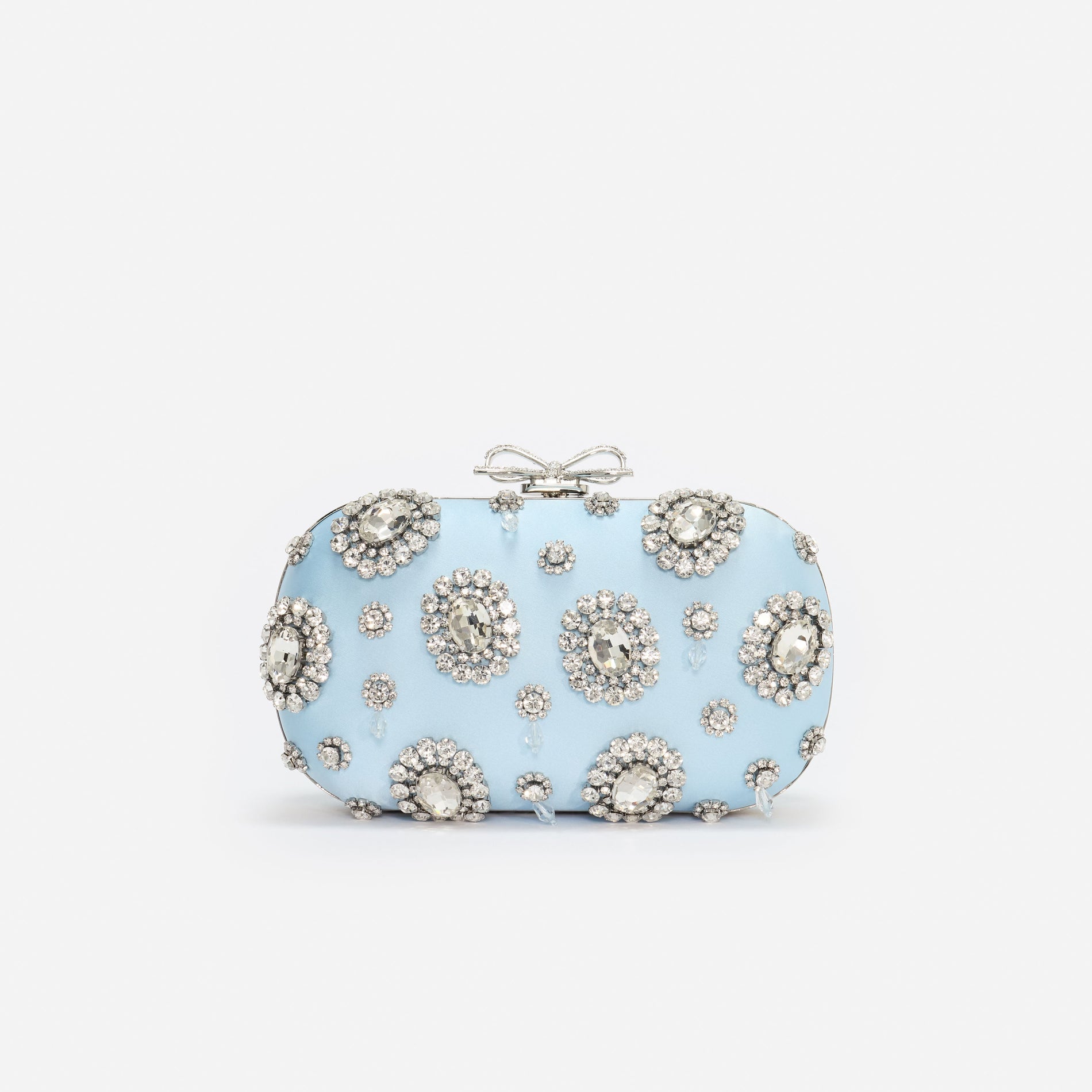 Blue Satin Multi Crystal Clutch Bag
