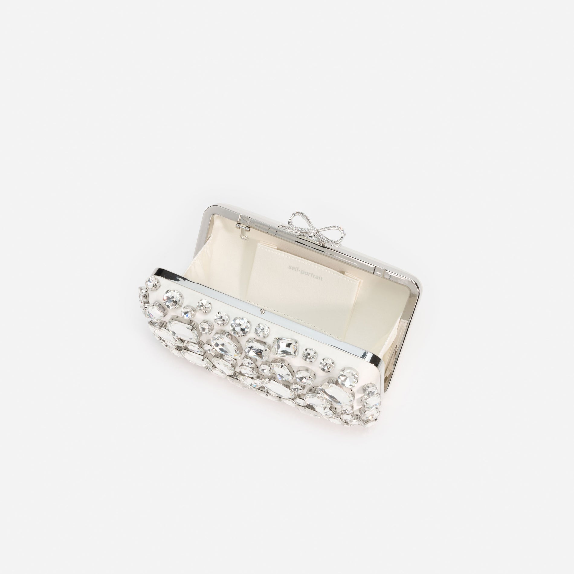 Cream Satin Crystal Clutch Bag