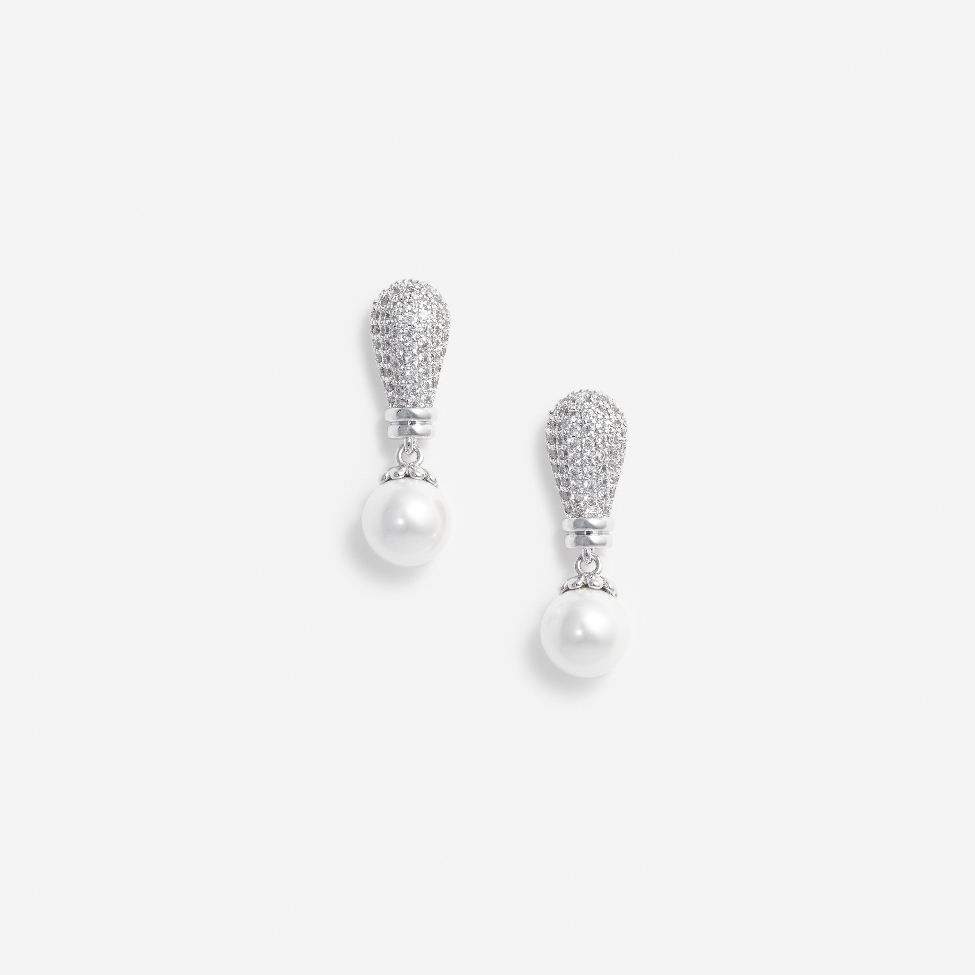 Silver Crystal Pearl Drop Earrings