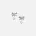 Crystal Bow Pearl Droplet Earrings