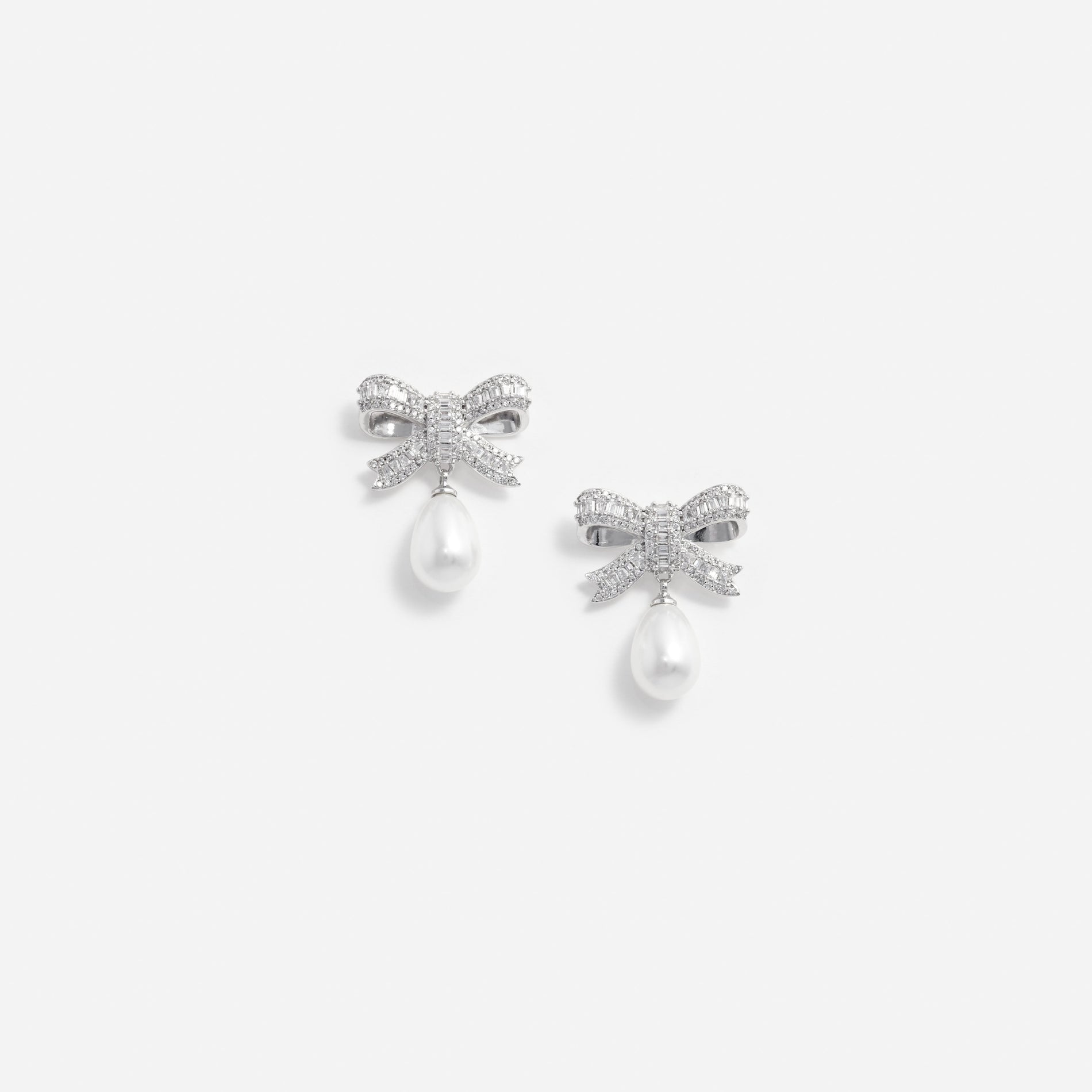 Crystal Bow Pearl Droplet Earrings