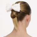 Cream Satin Pearl Bow Hair Clip
