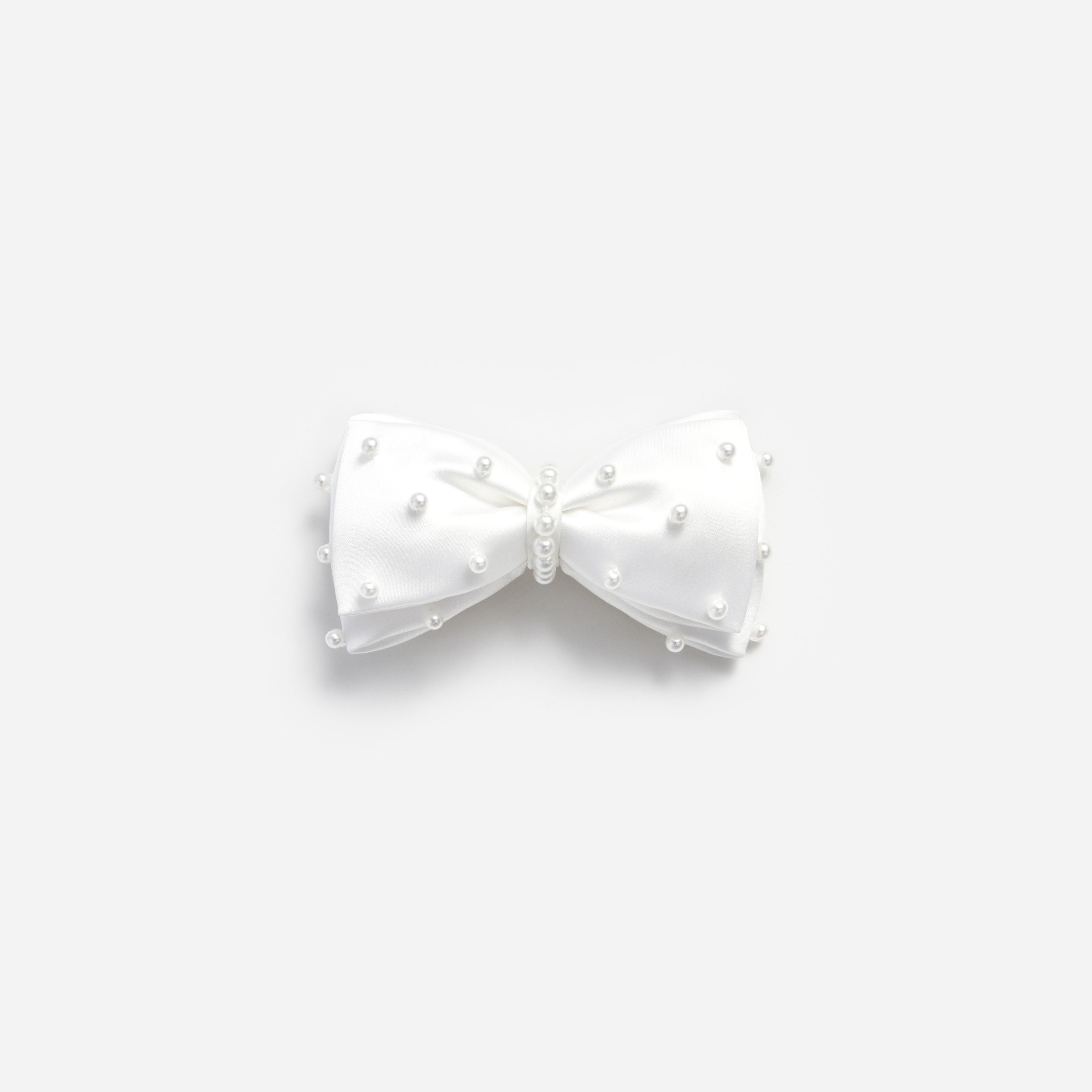 Cream Satin Pearl Bow Hair Clip