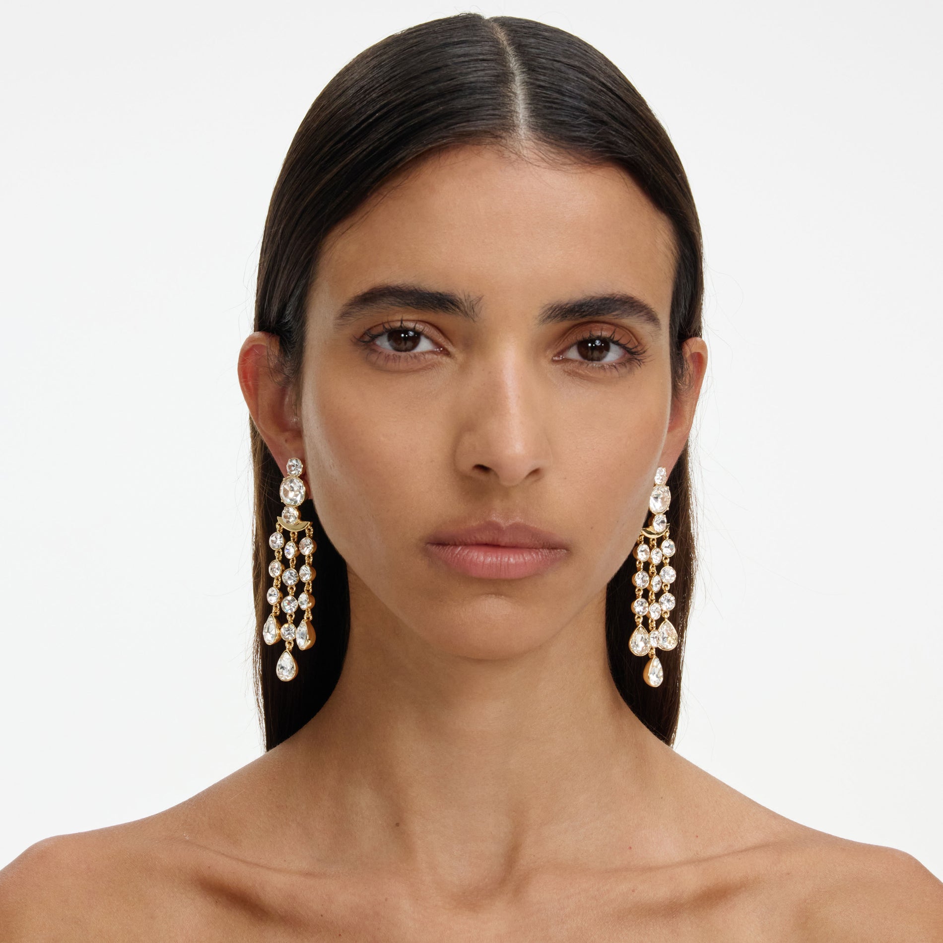 Gold Crystal Tiered Droplet Earrings