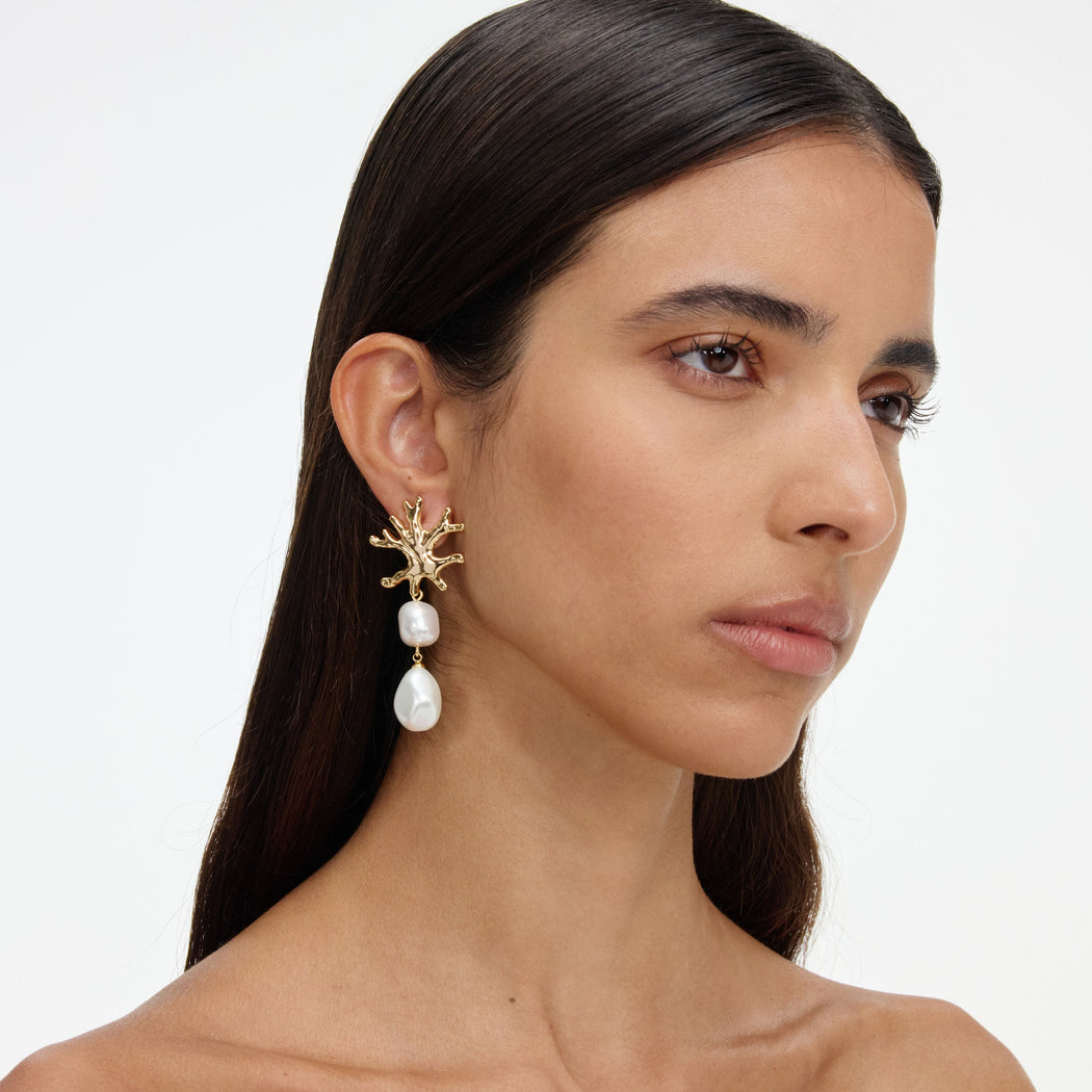 Gold Coral Pearl Earrings