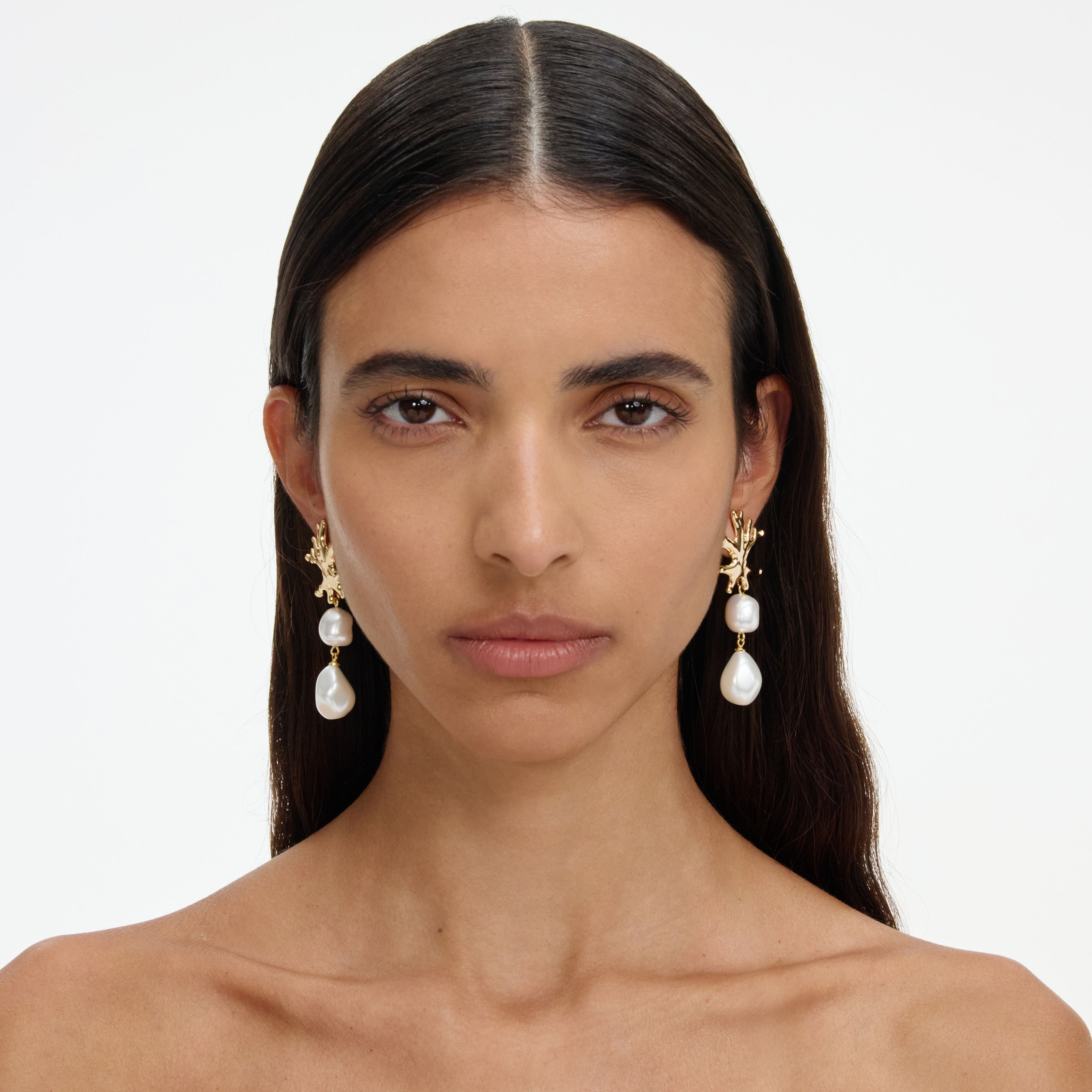 Gold Coral Pearl Earrings