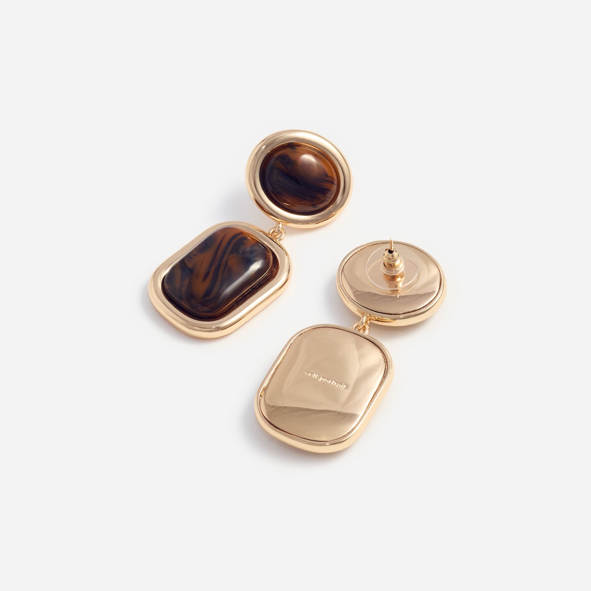 Brown Enamel Gold Tiered Earrings