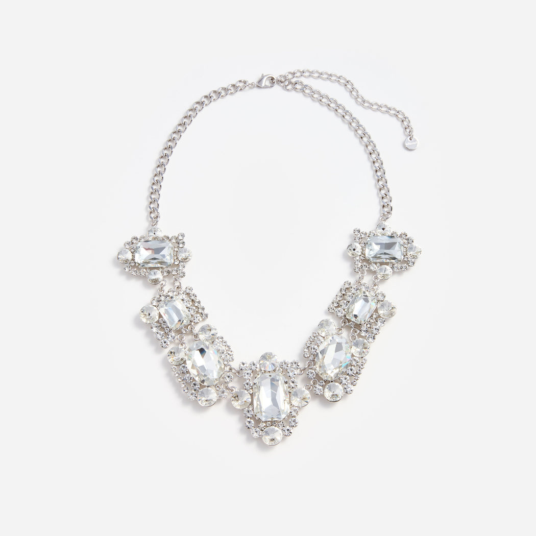 Silver Crystal Cluster Necklace