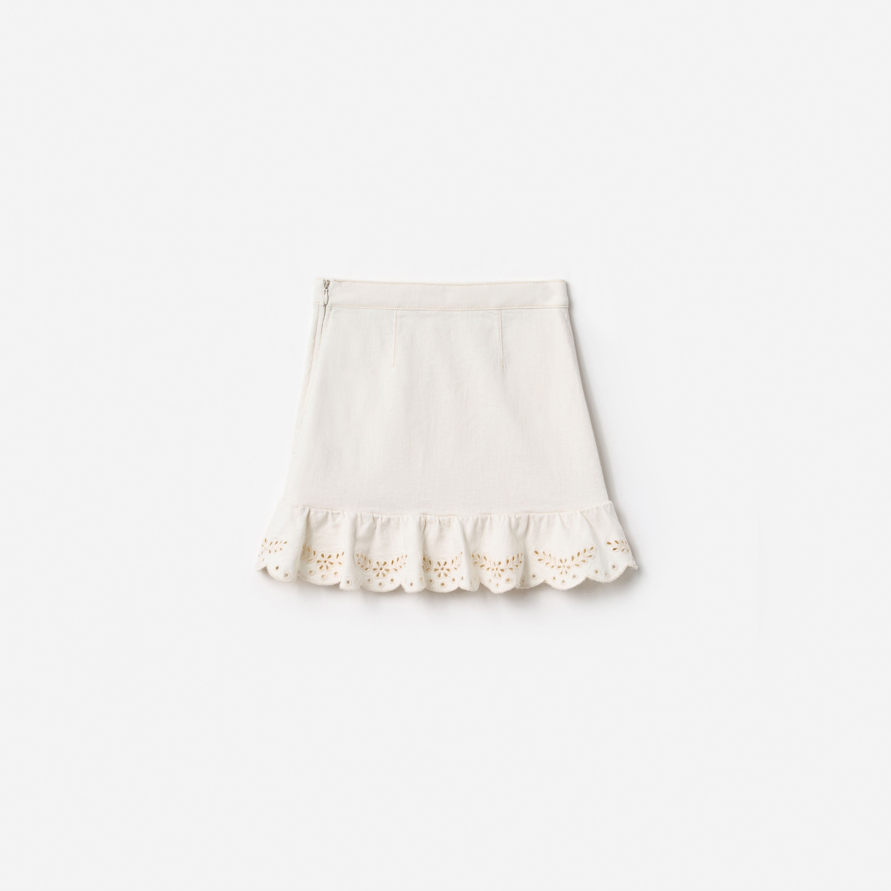Cream Denim Cherry Motif Skirt