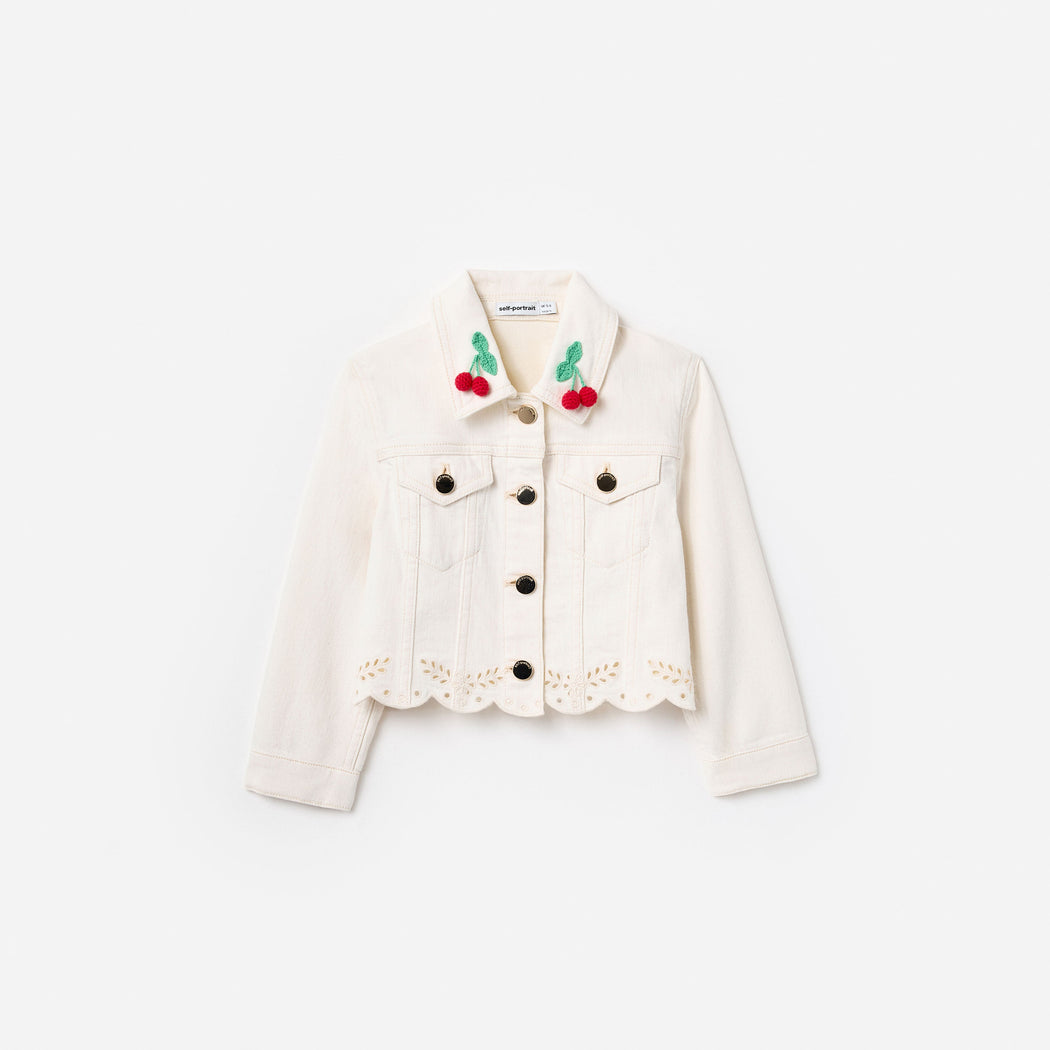 Cream Denim Cherry Motif Jacket