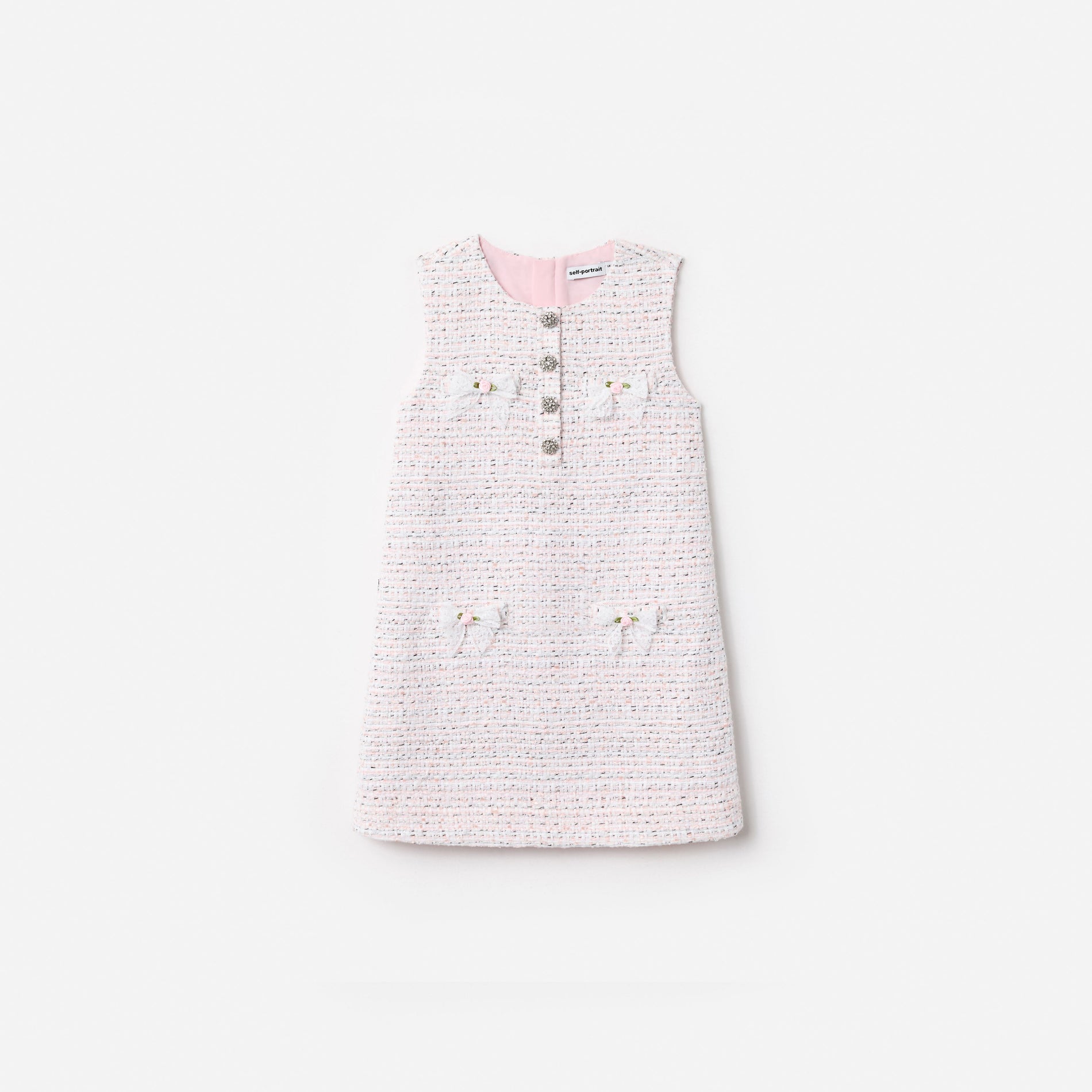 Pink Boucle Lace Bow Dress
