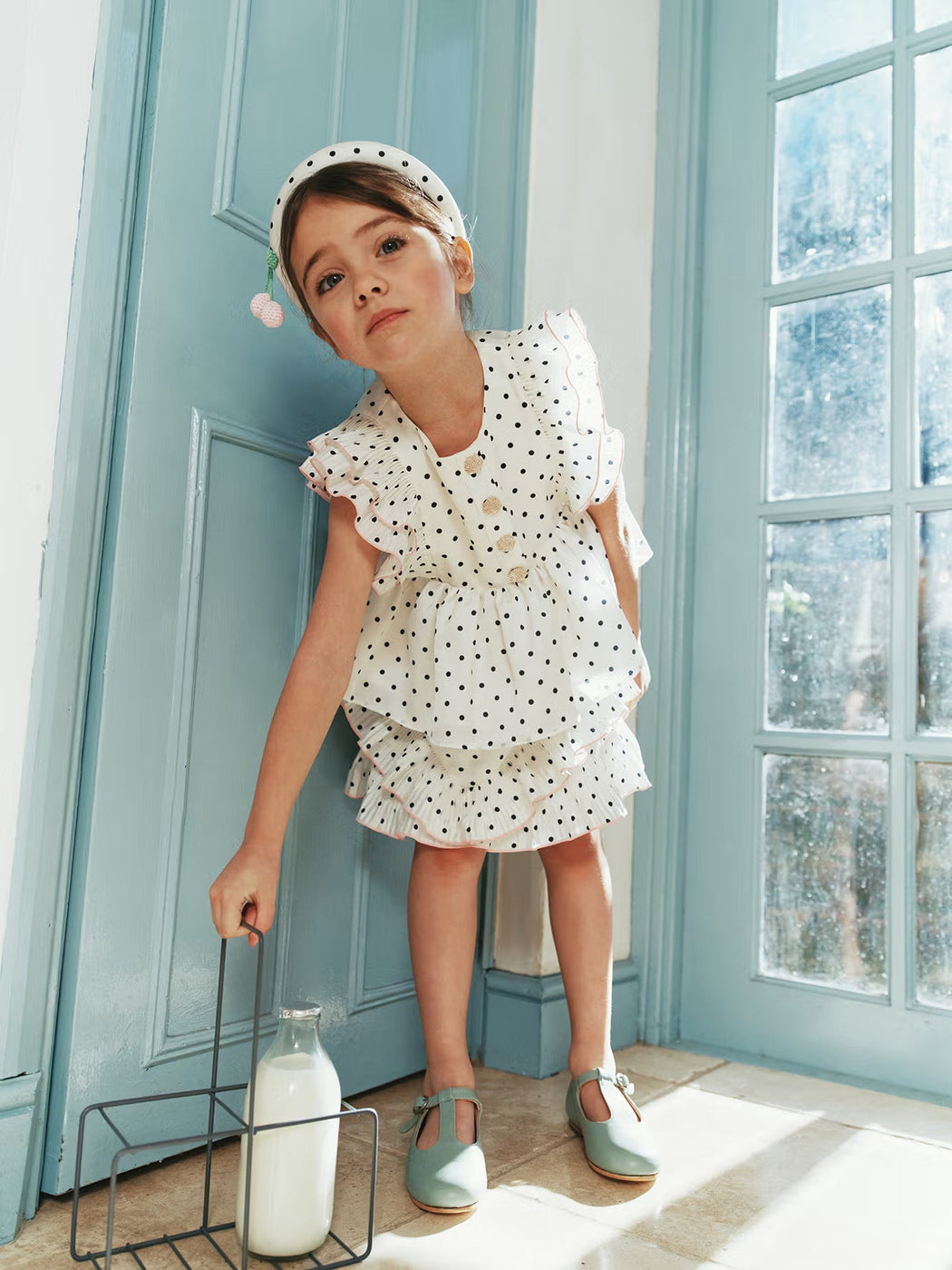 Cream Polka Dot Frill Top