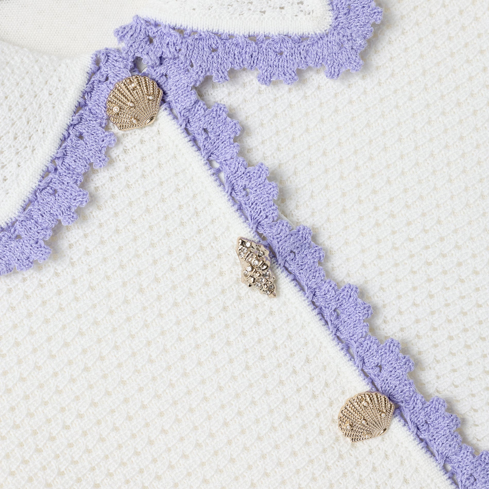 Cream Contrast Trim Pointelle Knit Dress