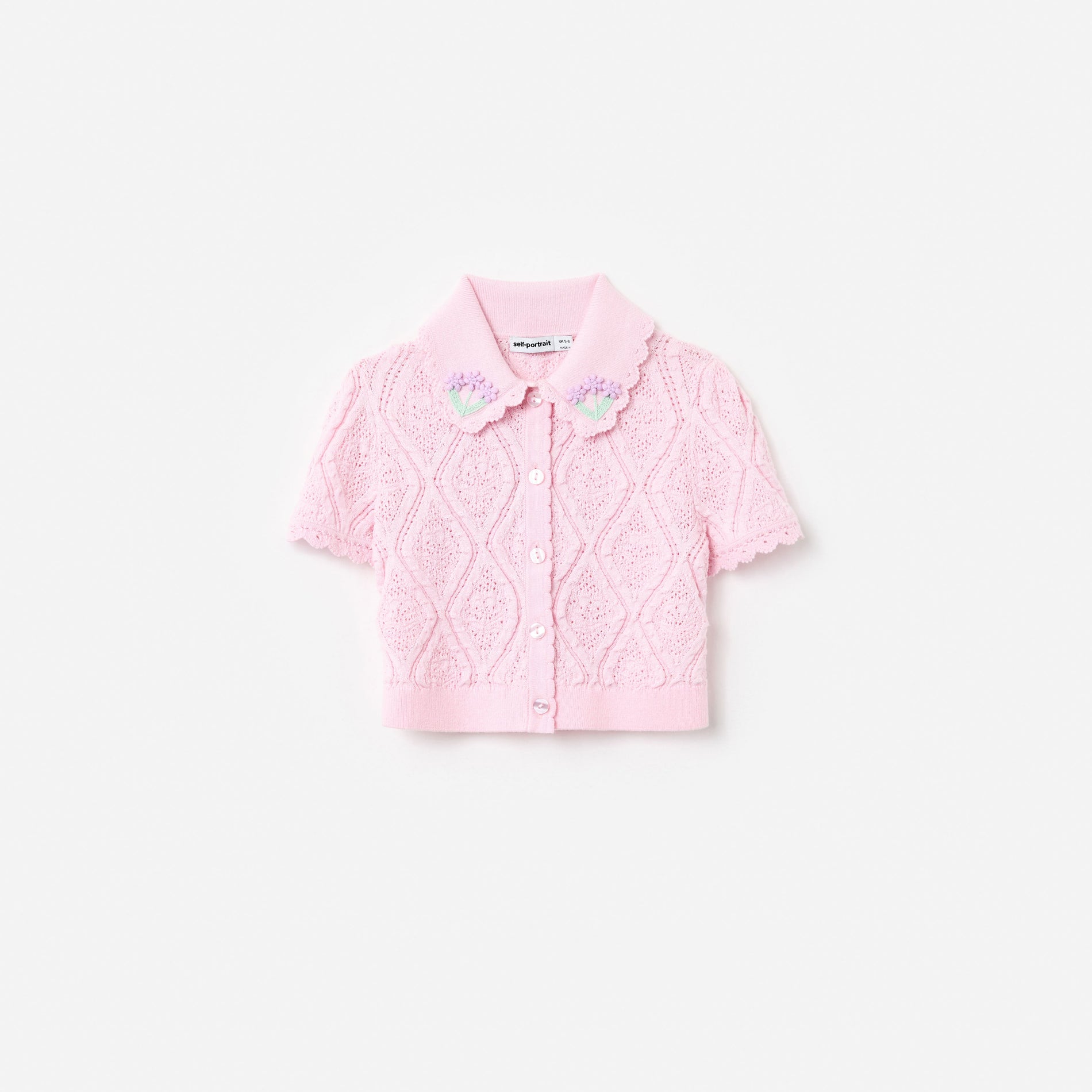 Pink Flower Embroidered Knit Top