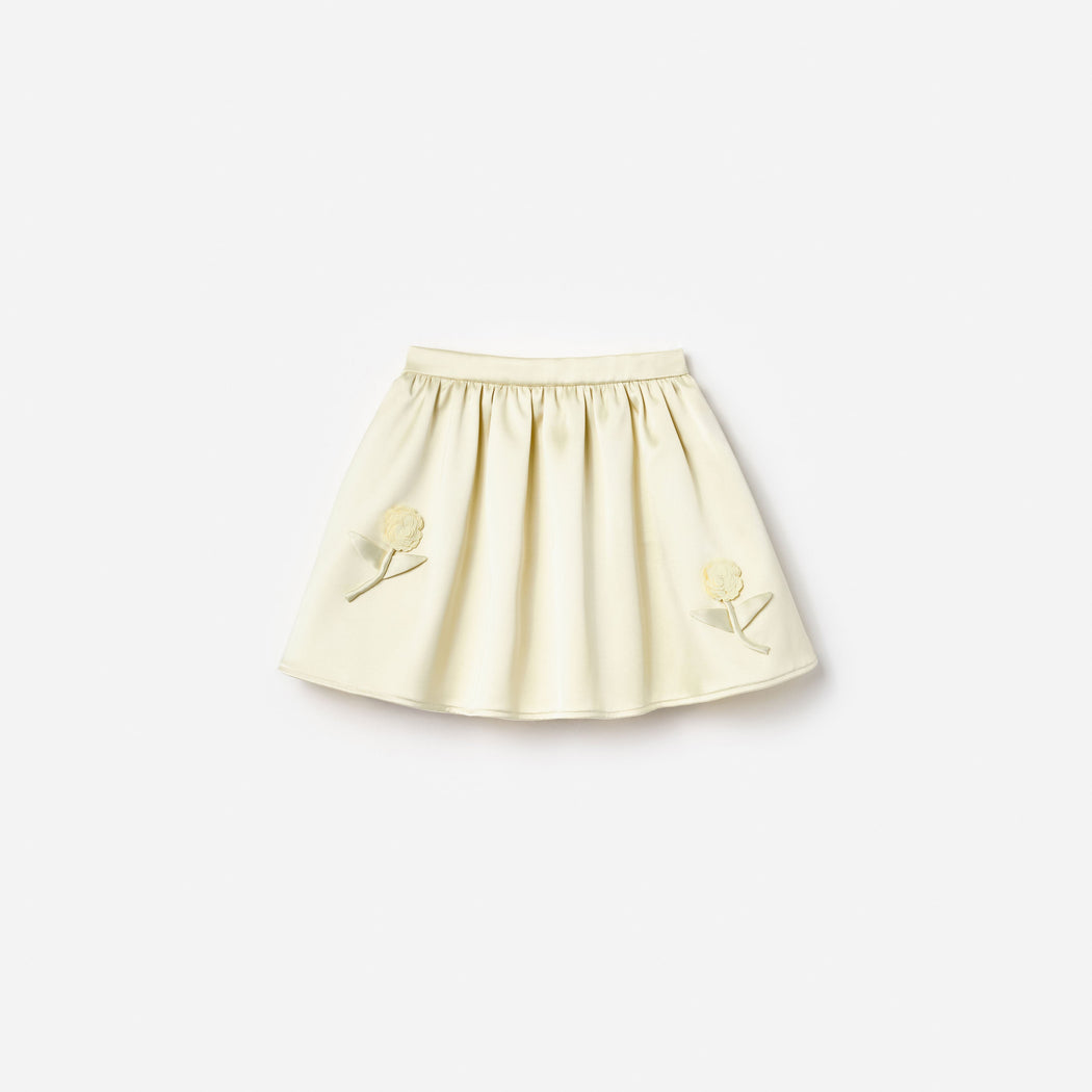 Yellow Satin Sequin Flower Skirt