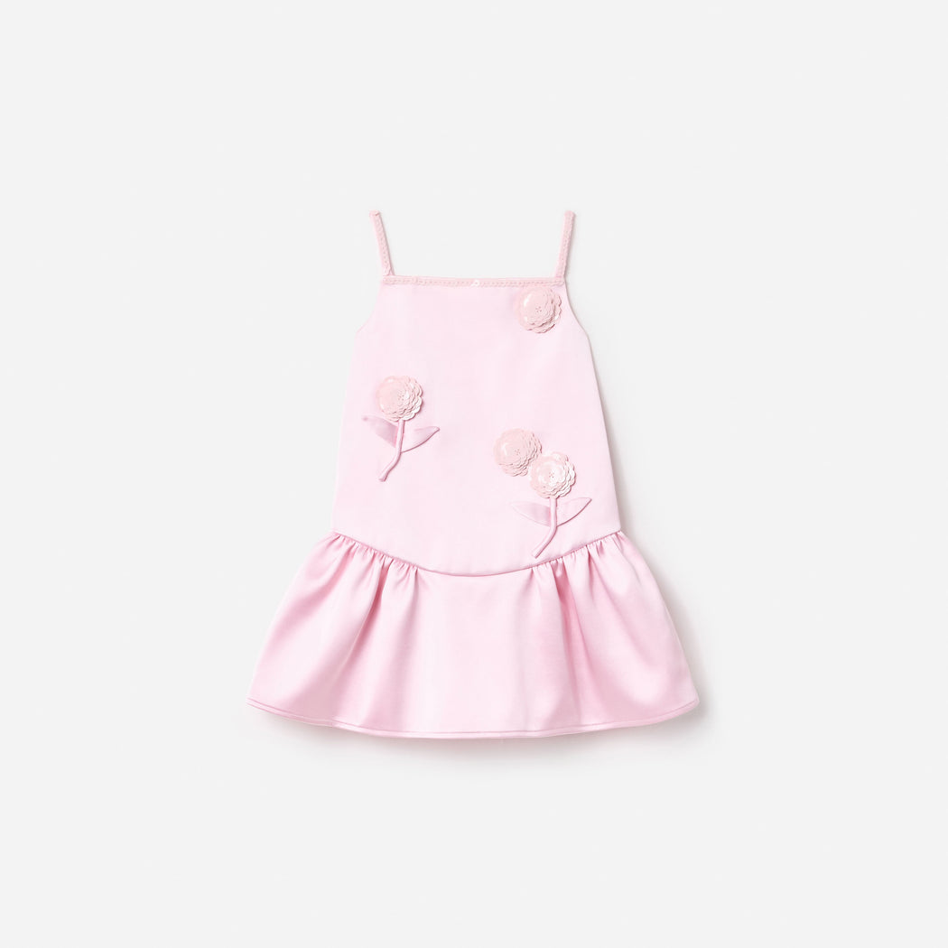 Pink Crepe Sequin Flower Dress