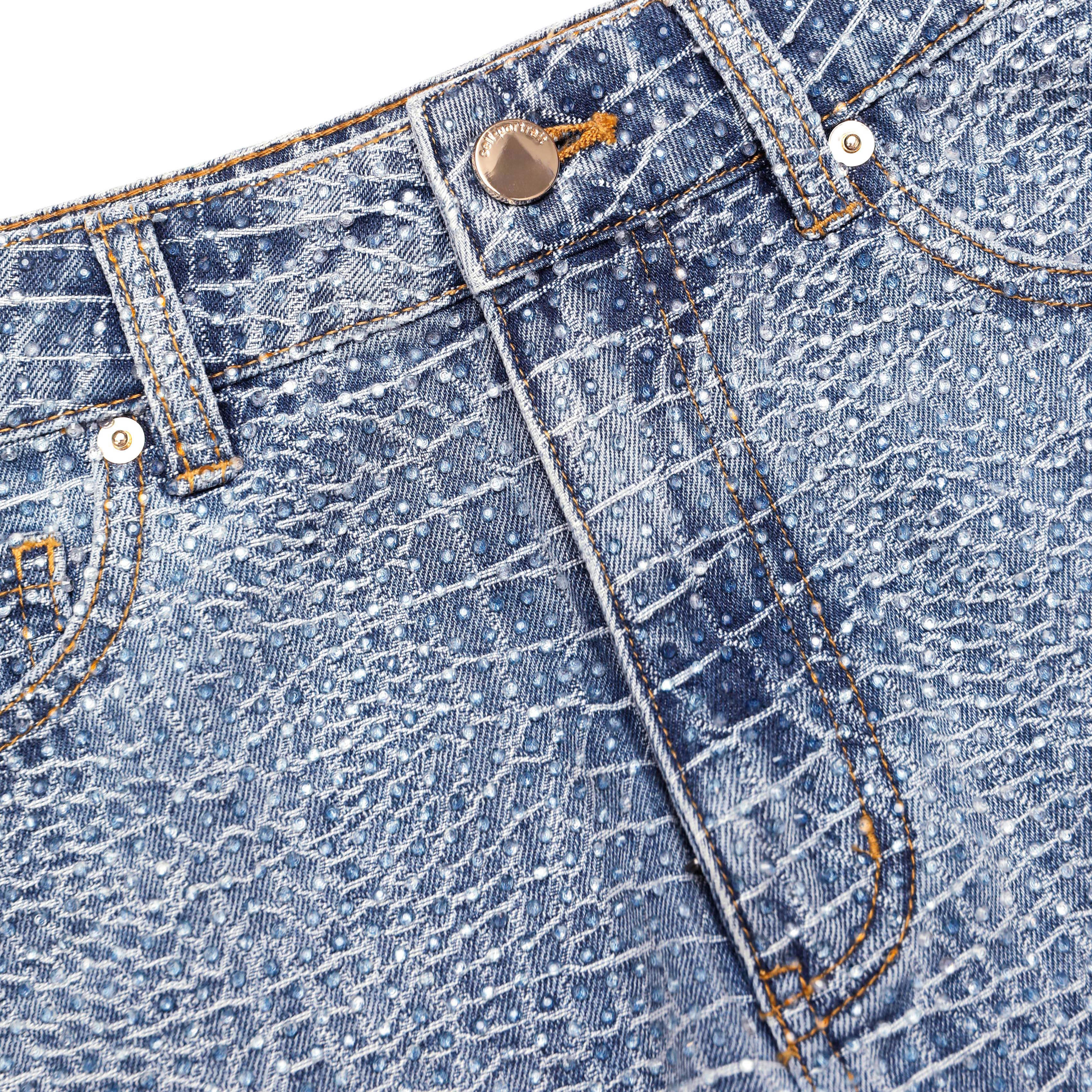Rhinestone Croc Effect Denim Shorts