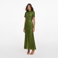 Olive Rhinestone Mesh Midi Dress