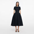 Navy Metallic Boucle Midi Dress