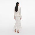 Cream Boucle Flower Lace Midi Dress